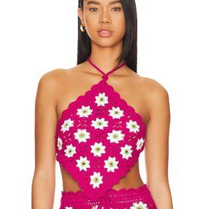 Lovers + Friends Pink Crochet Halter Top never worn